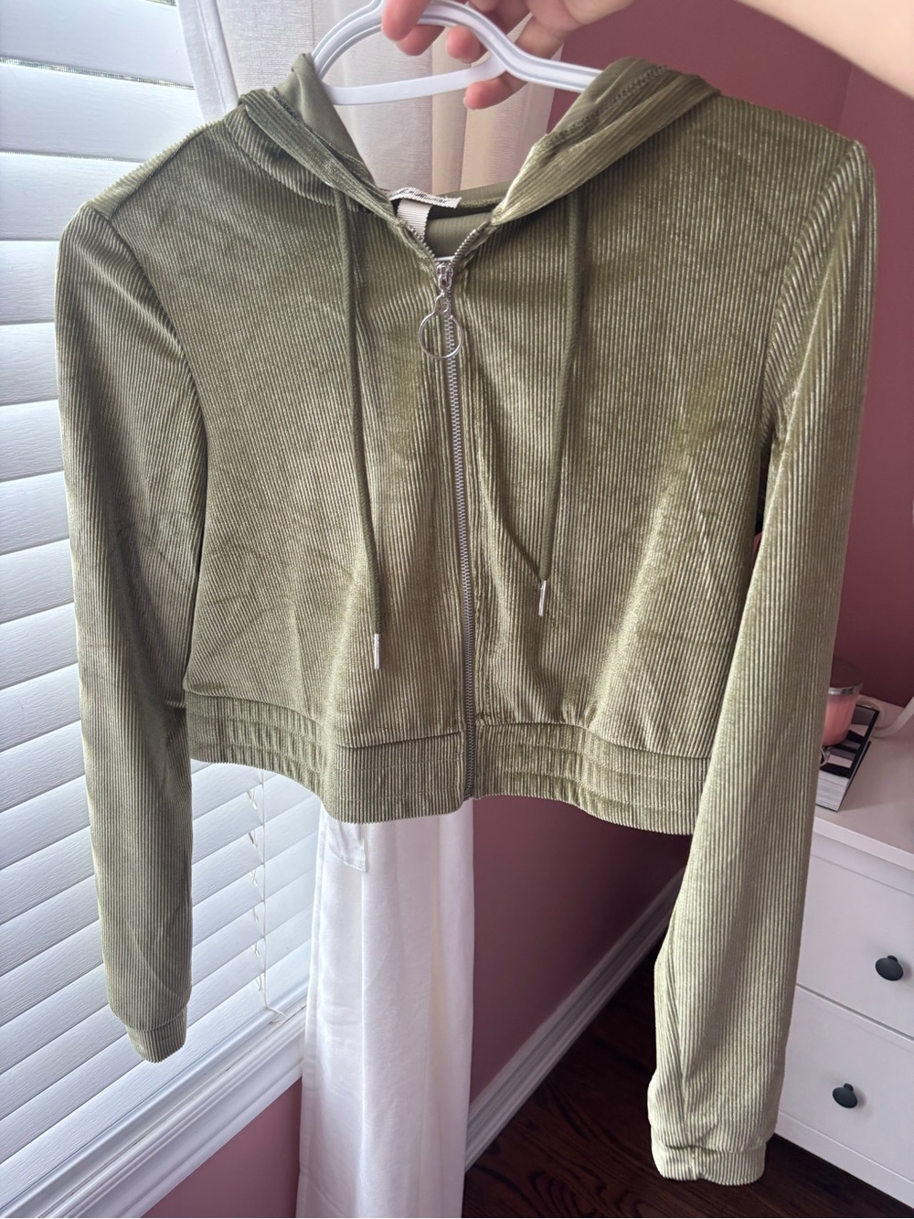 Derek Heart Olive Green Ribbed Zip Hoodie